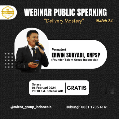 Webinar Nasional Public Speaking Batch 24 tema "Delivery Mastery"